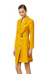 Ginger Yellow Double-breasted Coat Short Sleeve Dress - FashionByTeresa